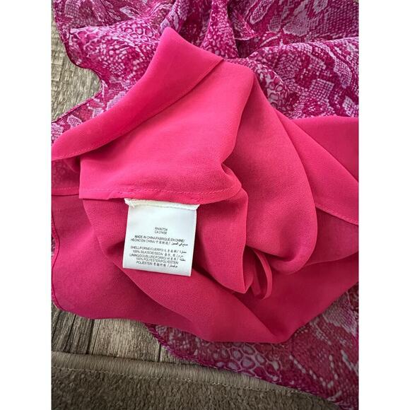 BCBGMAXAZRIA Women's Pink Azaelea Combo Ruffle Silk Halter Top Size Large - Picture 4 of 12